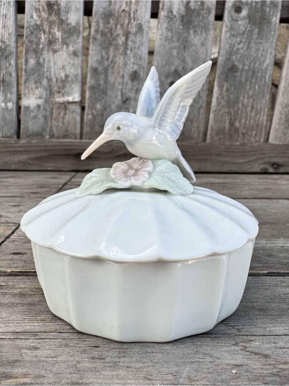Vintage Otagiri Japan Porcelain Hummingbird Trinket Box